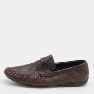 Gucci Brown Guccissima Leather Penny Slip On Loafers Size 41