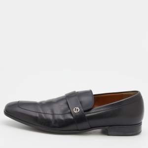 Gucci Black Leather Interlocking G Slip On Loafers Size 42