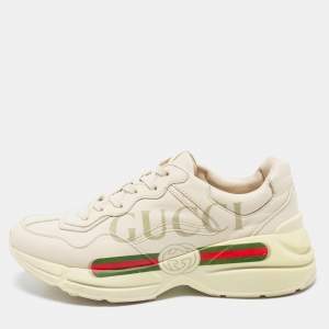 Gucci Cream Leather Rhyton Lace Up Sneakers Size 41.5