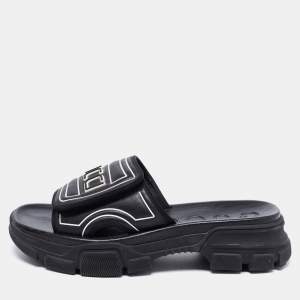Gucci Black Leather Aguru Trek Slip On Slides Size 41