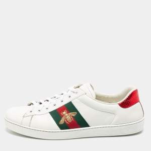 Gucci White Leather Embroidered Bee Web Ace Low-Top Sneakers Size 43