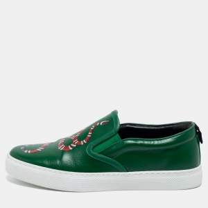 Gucci Green Leather Dublin Snake Slip On Sneakers Size 40.5