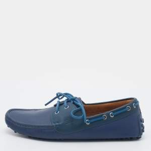Gucci Blue Leather Boat Bow Slip On Loafers Size 43
