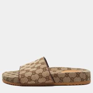 Gucci Brown GG Canvas Slide Sandals Size 82