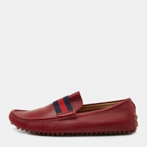 Gucci Red Leather New Auger Sylvie Web Loafers Size 45