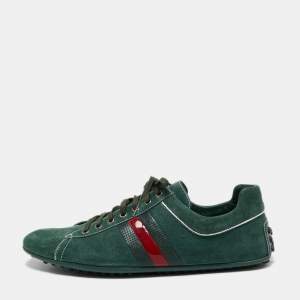 Gucci Green Suede Web Driver Sneakers Size 45.5