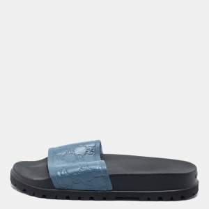 Gucci  Blue Leather Guccissima Slide Sandals Size 45