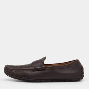 Gucci Brown Micro Guccissima Leather Slip On Loafers Size 42.5