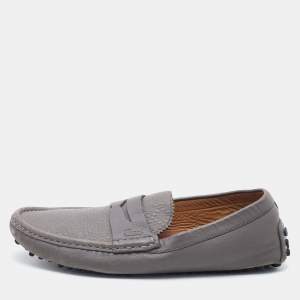 Gucci Grey Diamante Leather Penny Slip On Loafers Size 42
