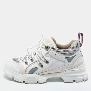 Gucci White Leather And Suede Flashtrek Sneakers  Size 43