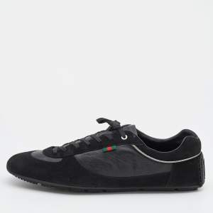 Gucci Black Suede And Leather Web Low Top Sneakers Size 47