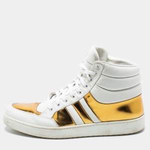 Gucci Gold/White Leather Ronnie High Top Sneakers Size 44