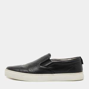 Gucci Black GG Embossed Leather Slip On Sneakers Size 44.5