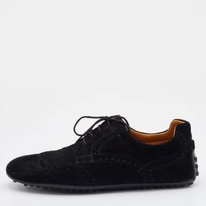 Gucci Black Brogue Suede Derby Lace Up Loafers Size 41