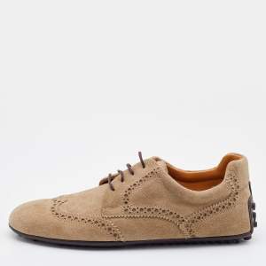 Gucci Grey Brogue Suede Derby Lace Up Loafers Size 41