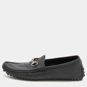 Gucci Black Leather Horsebit Slip On Loafers Size 41.5