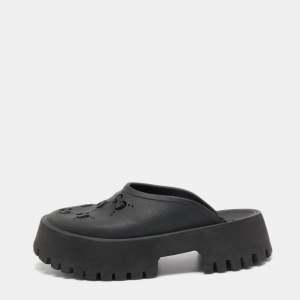 Gucci Black Perforated GG Rubber Platform Mules Size 40