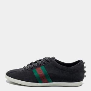 Gucci Black Glitter Vintage Web Studded Low Top Sneakers Size 40