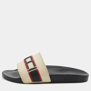 Gucci Off-White Rubber Logo Slide Sandals Size 42