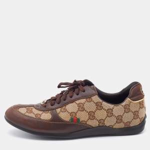 Gucci Beige/Brown GG Canvas and Leather Low Top Sneakers Size 35.5
