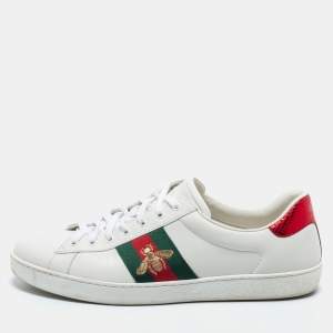 Gucci White Leather Ace Web Low Top Sneakers Size 46
