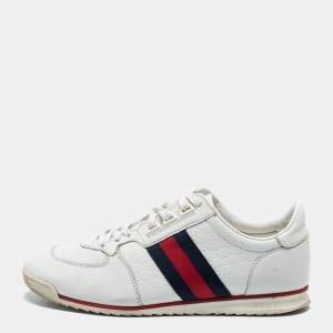 Gucci White GG Leather Web Coda Low Sneakers Size 41.5