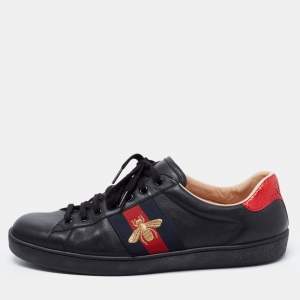 Gucci Black Leather Embroidered Bee Ace Sneakers Size 43.5