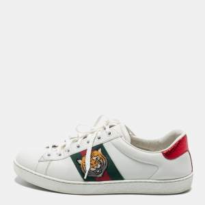 Gucci White Leather Tiger Applique Ace Sneakers Size 39.5