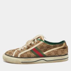 Gucci Brown GG Canvas Tennis 1977 Low Top Sneakers Size 43 