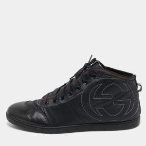 Gucci Black Leather and Nylon GG High Top Sneakers Size 41