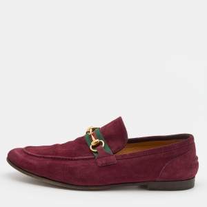 Gucci Burgundy Suede Web Horsebit Slip On Loafers Size 42