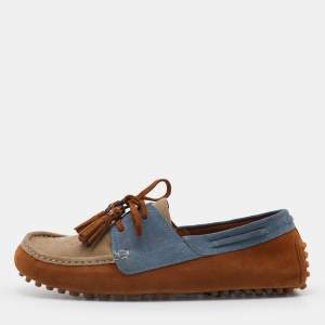 Gucci Multicolor Suede Bamboo Tassel Boat Loafers Size 43