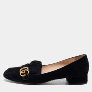 مملوكة مسبقًا Gucci Black Suede GG Marmont Fringe Loafers Size 42