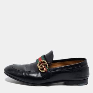 Gucci Black Leather GG Marmont Web Loafers Size 40