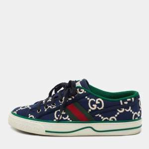Gucci Navy Blue/White CC Canvas Tennis 1977 Sneakers Size 39