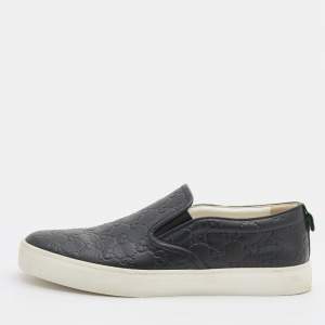 Gucci Black Guccissima Leather Slip On Sneakers Size 42