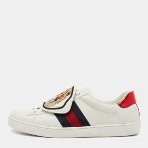 Gucci White Leather New Ace Tiger Strap Sneakers Size 43