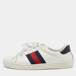 Gucci White Leather Ace Low Top Sneakers Size 41.5