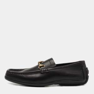 Gucci Black Leather Horsebit Slip On Loafers Size 42