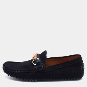 Gucci Black Suede Bamboo Slip On Loafers Size 41