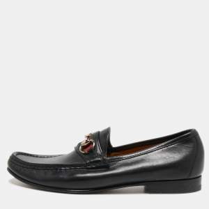 Gucci Black Leather Web Horsebit Loafers Size 41.5