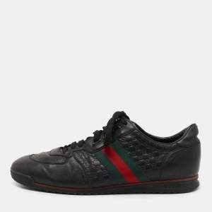 Gucci Black Microguccissima Leather Web Low Top Sneakers Size 44.5