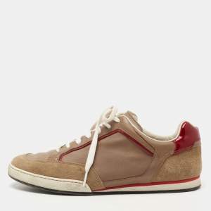 Gucci Brown/Dark Red Suede, Patent and Leather Low Top Sneakers Size 41.5