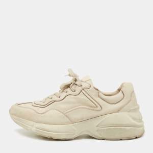 Gucci Cream Distressed Leather Rhyton Sneakers Size 42