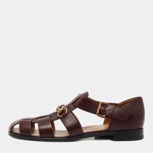 Gucci Burgundy Leather Elektra Fisherman Sandals Size 43