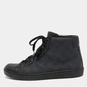 Gucci Black/Grey GG Supreme Canvas and Leather Brooklyn High Top Sneakers Size 40.5 