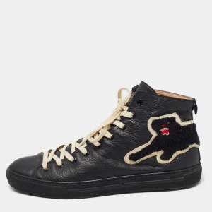 Gucci Black Leather Embroidered Panther High Top Sneakers Size 42.5