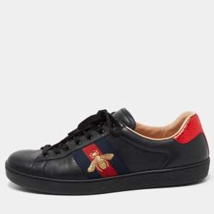 Gucci Black Leather Bee Embroidered Ace Sneakers Size 43.5