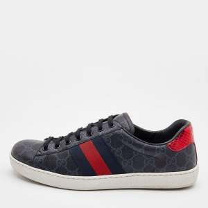 Gucci Black GG Supreme Canvas Web Ace Low Top Sneakers Size 41.5
