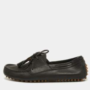 Gucci Black Leather Bamboo Tassel Boat Loafers Size 42